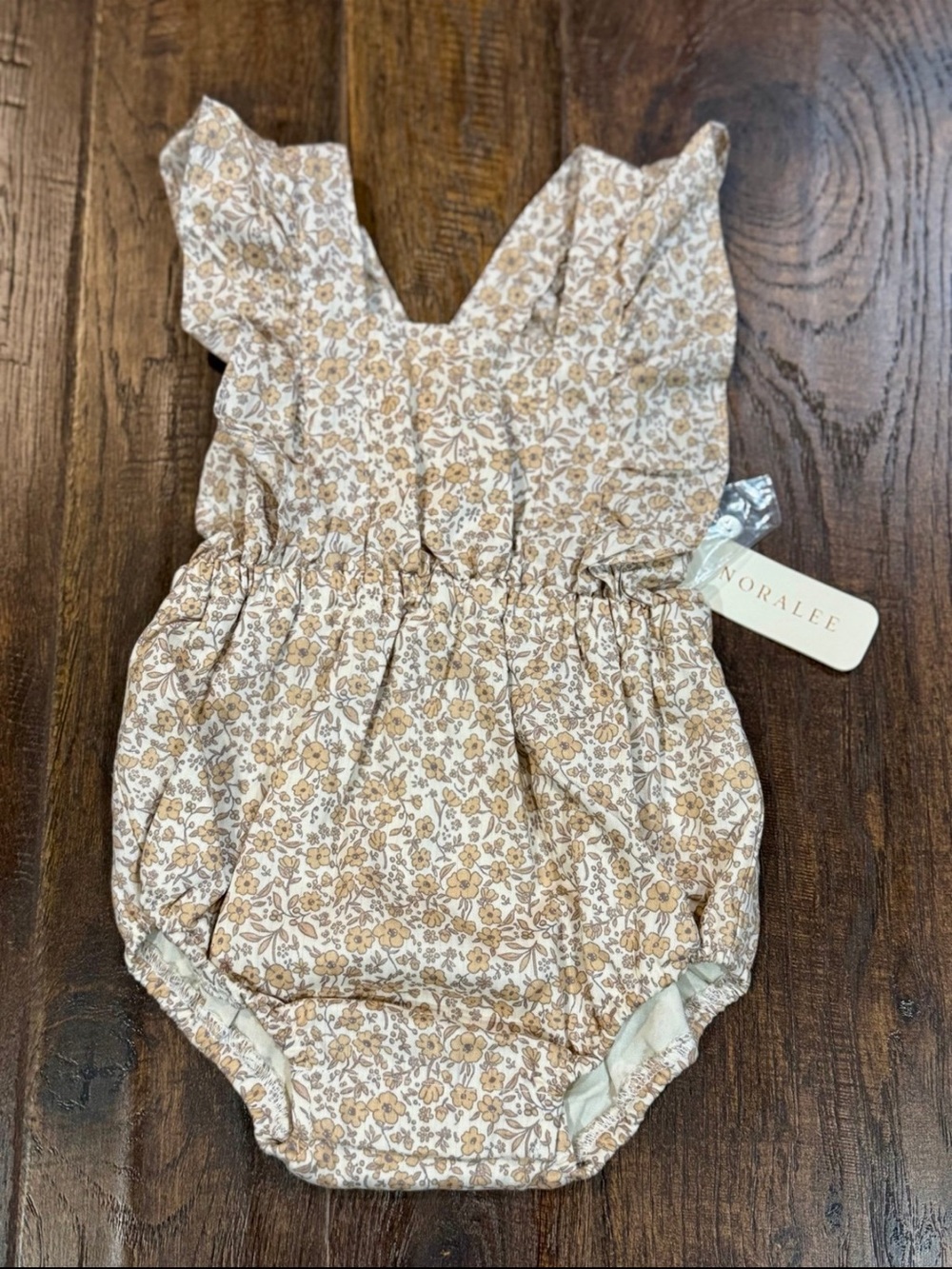 Noralee Cream & Tan Floral Ruffle Baby One-Piece